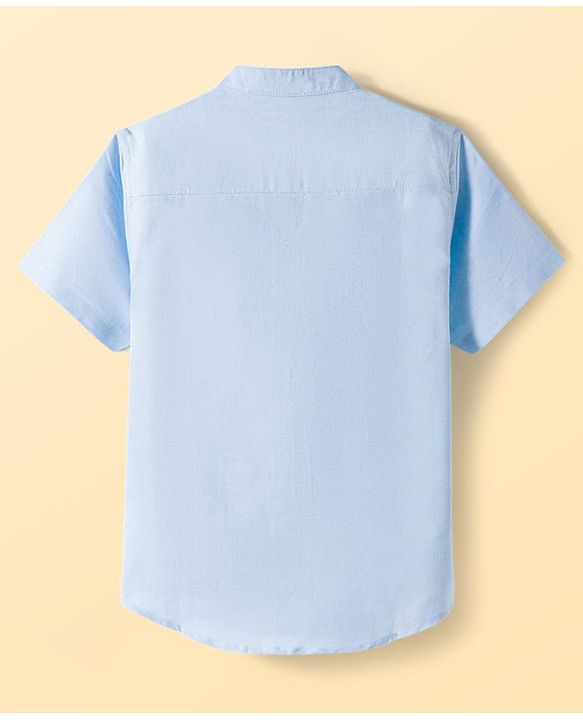 Pine Kids Cotton Woven Half Sleeves Solid Shirt & Denim Shorts Set - Blue