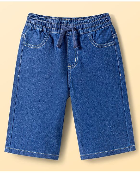 Pine Kids Cotton Woven Half Sleeves Solid Shirt & Denim Shorts Set - Blue
