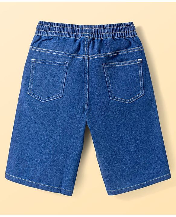 Pine Kids Cotton Woven Half Sleeves Solid Shirt & Denim Shorts Set - Blue