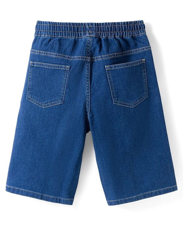 Pine Kids Cotton Woven Half Sleeves Solid Color Shirt & Denim Shorts Set - Peach & Blue