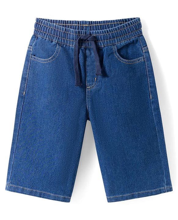 Pine Kids Cotton Woven Half Sleeves Solid Color Shirt & Denim Shorts Set - Peach & Blue