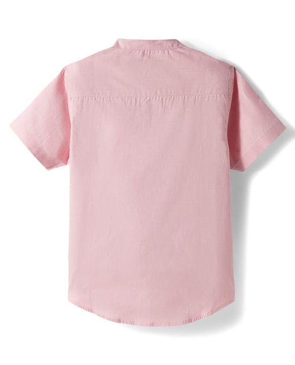 Pine Kids Cotton Woven Half Sleeves Solid Color Shirt & Denim Shorts Set - Peach & Blue
