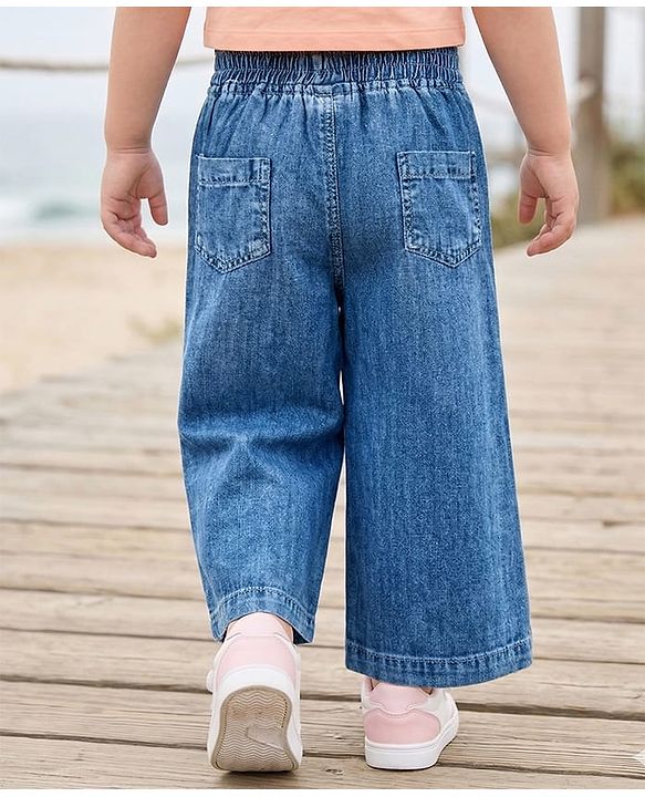 Babyhug Denim Capri With Watermelon Embroidery - Blue