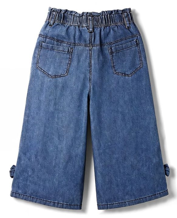 Babyhug Denim Washed ANkle Length Culottes With Bow Applique - Blue