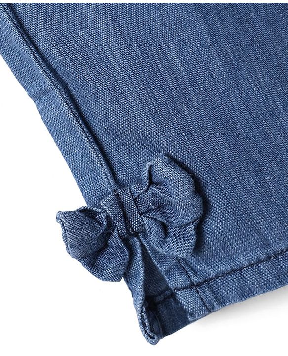 Babyhug Denim Washed ANkle Length Culottes With Bow Applique - Blue