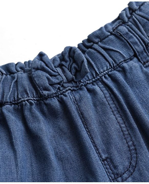 Babyhug Denim Washed ANkle Length Culottes With Bow Applique - Blue