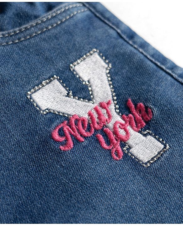 Babyhug Ankle Length Washed Denim Culotte with Stretch - Blue