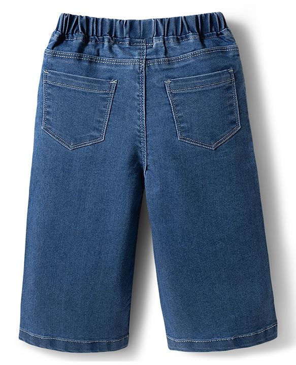 Babyhug Ankle Length Washed Denim Culotte with Stretch - Blue