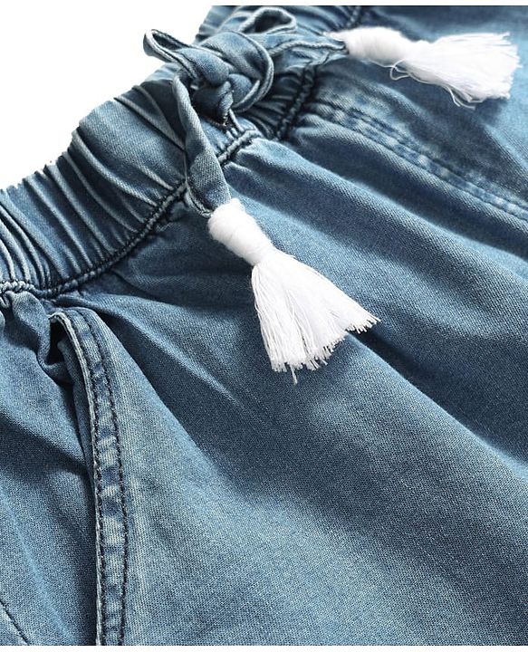 Babyhug Denim Cotton Ankle Length Washed & Floral Embroidered Jeans - Light Blue
