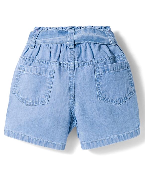 Babyhug Cotton Mid Thigh Length Washed Denim Shorts with Belt &  Floral Embroidery - Blue