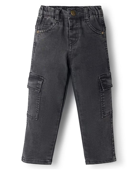 Babyhug Full Length Solid Color Denim Jeans with Stretch - Black