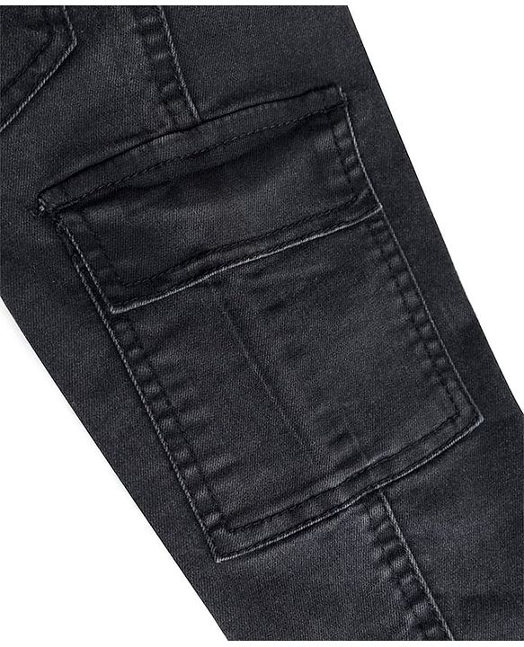 Babyhug Full Length Solid Color Denim Jeans with Stretch - Black