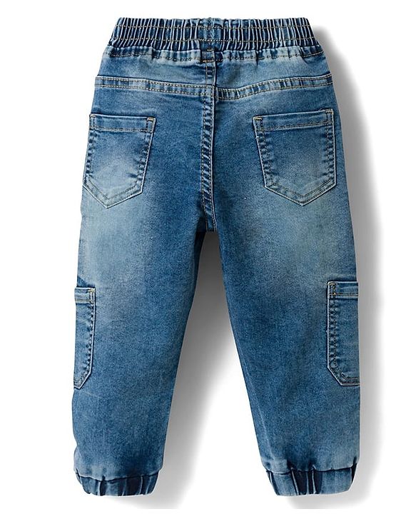 Babyhug Full Length Washed Denim Jeans With Stretch - Blue