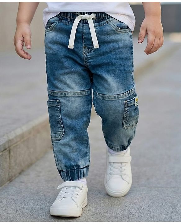 Babyhug Full Length Washed Denim Jeans With Stretch - Blue