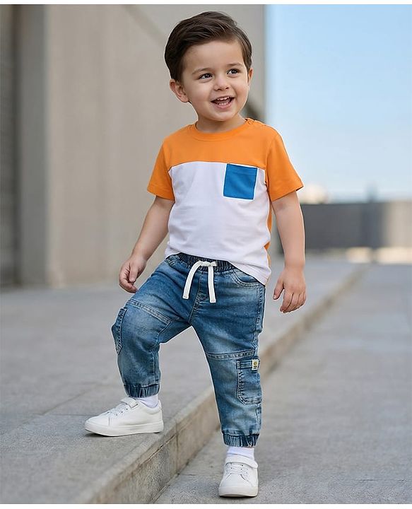 Babyhug Full Length Washed Denim Jeans With Stretch - Blue