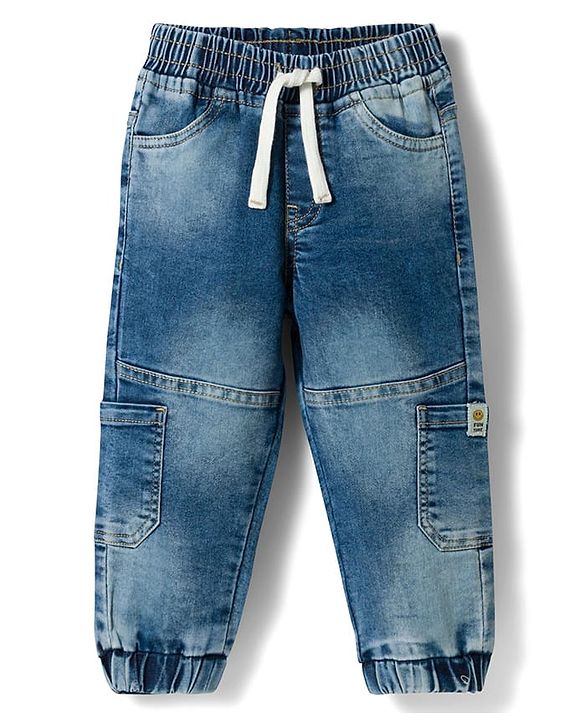 Babyhug Full Length Washed Denim Jeans With Stretch - Blue