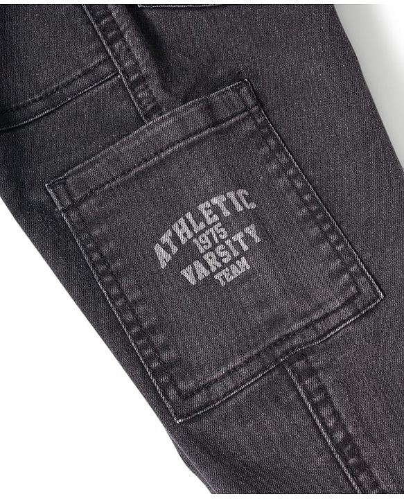 Babyhug Denim Full Length Washed Jeans With Stretch & Text Print - Black