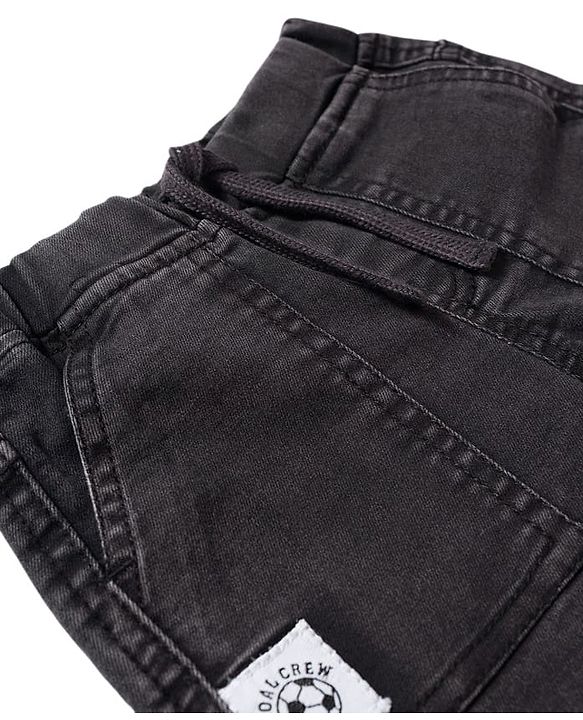 Babyhug Denim Full Length Washed Jeans With Stretch & Text Print - Black