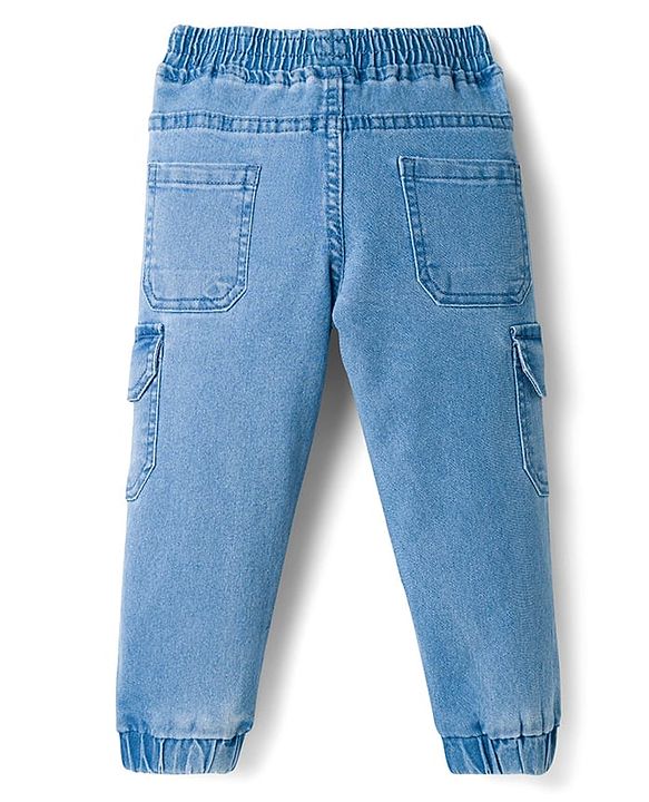 Babyhug Denim Full Length Jeans with Stretch & Born to Play Print - Blue