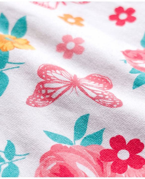 Babyhug 100% Cotton Interlock Knit Frill Sleeves Romper With Floral Print Pack Of 2 - Red & White