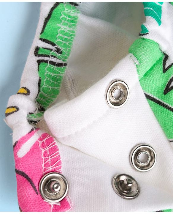 Babyhug 100% Cotton Interlock Knit Half Sleeves Onesies With Tropical Theme Print & Booties & Hairband - White