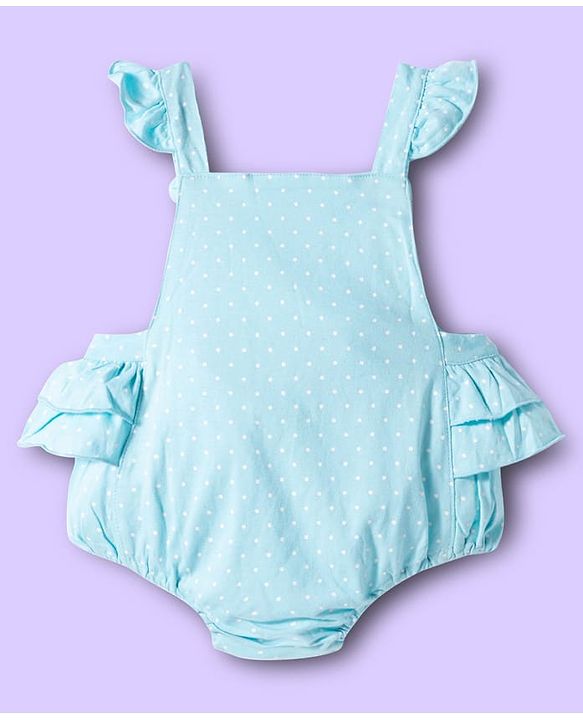 Babyhug 100% Cotton Knit Polka Dot Printed Onesie with Half Sleeves Inner Tee & Hairband - Light Blue
