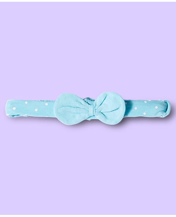 Babyhug 100% Cotton Knit Polka Dot Printed Onesie with Half Sleeves Inner Tee & Hairband - Light Blue