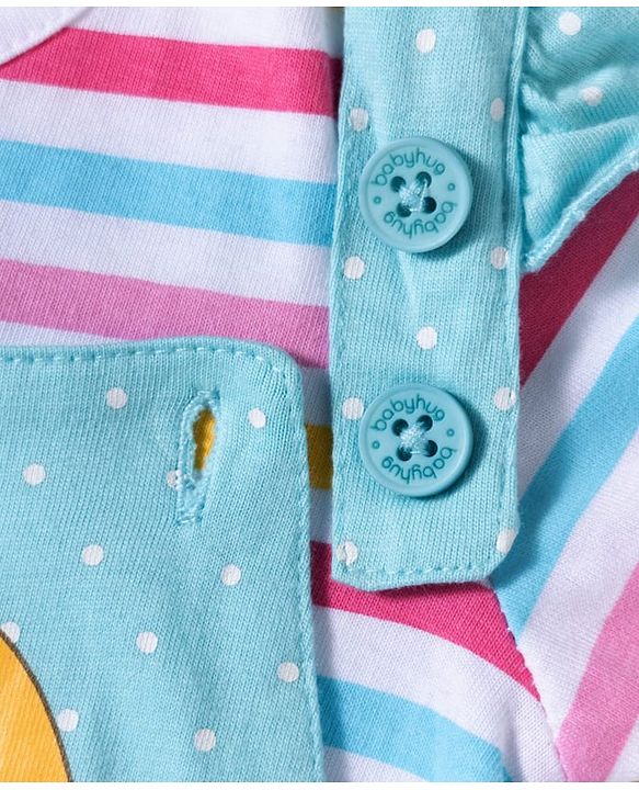 Babyhug 100% Cotton Knit Polka Dot Printed Onesie with Half Sleeves Inner Tee & Hairband - Light Blue