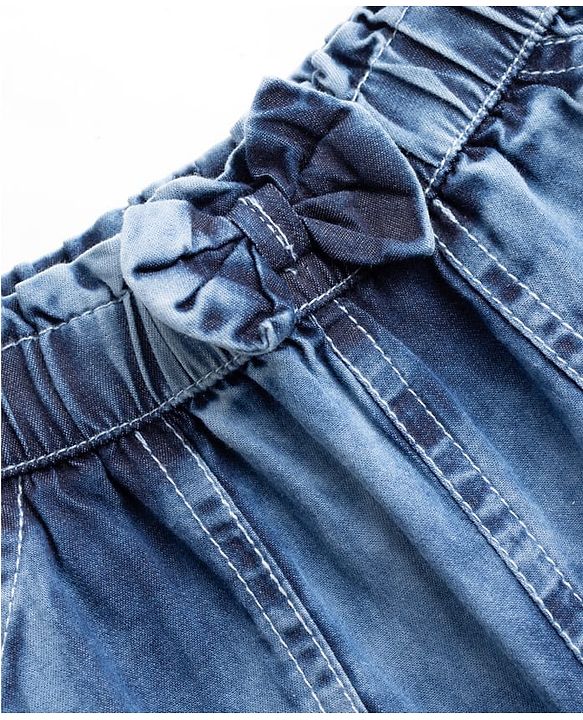 Babyhug Denim Washed Solid Ankle Length Culottes With Bow Applique - Light Blue
