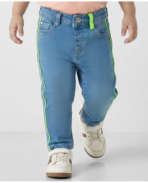 Babyhug Denim Full Length Washed Jeans With Stretch - Blue