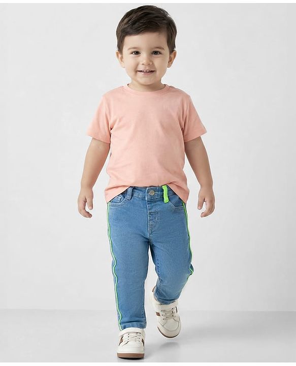 Babyhug Denim Full Length Washed Jeans With Stretch - Blue