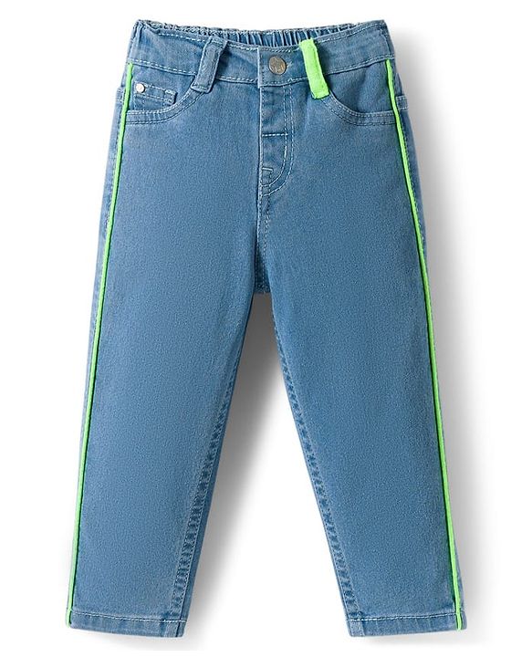 Babyhug Denim Full Length Washed Jeans With Stretch - Blue