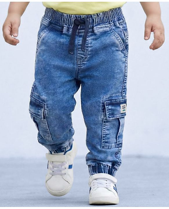Babyhug Denim Full Length Washed Jeans With Stretch - Blue