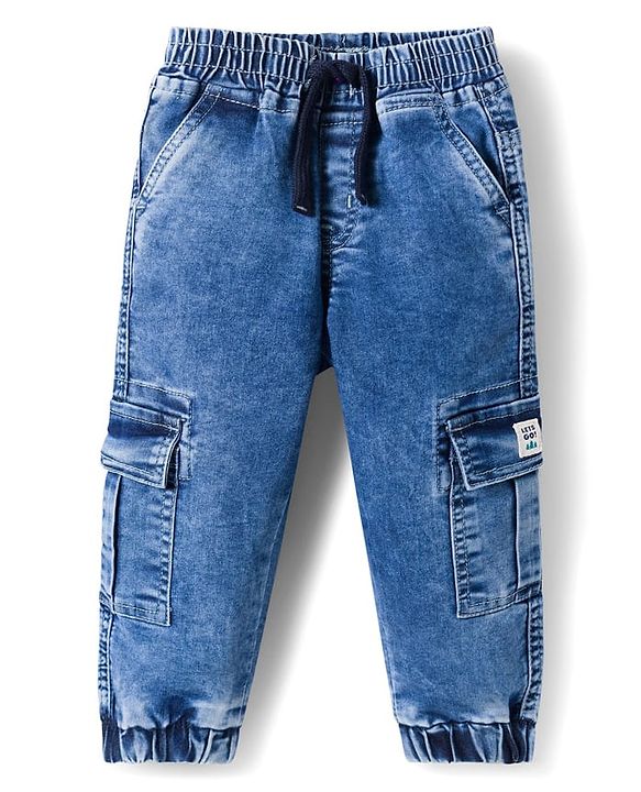 Babyhug Denim Full Length Washed Jeans With Stretch - Blue