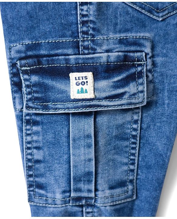 Babyhug Denim Full Length Washed Jeans With Stretch - Blue