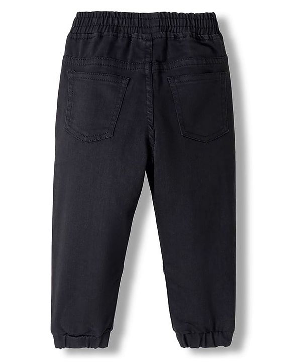 Babyhug Denim Washed Full Length Solid Colour Jeans with Cut & Sew Design & Strech - Black