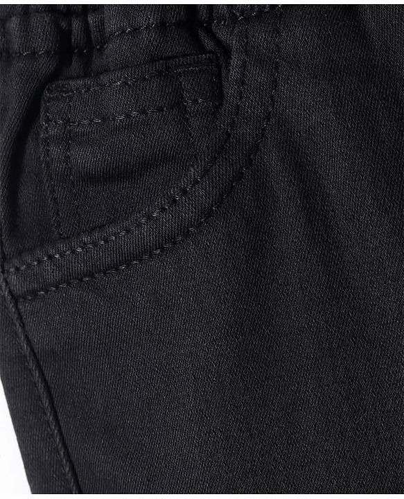 Babyhug Denim Washed Full Length Solid Colour Jeans with Cut & Sew Design & Strech - Black