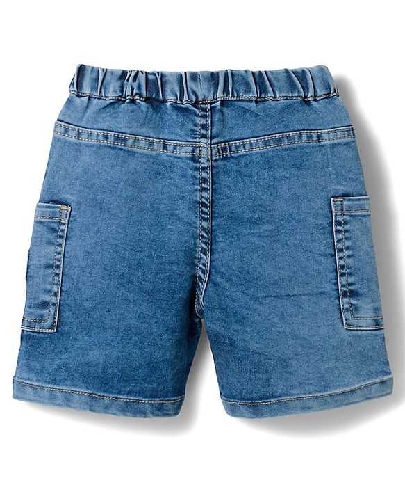 Babyhug Denim Mid Thigh Length Shorts with Stretch & NYC Patch - Blue