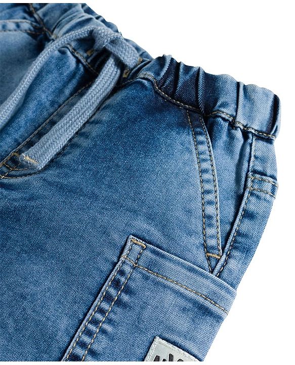 Babyhug Denim Mid Thigh Length Shorts with Stretch & NYC Patch - Blue