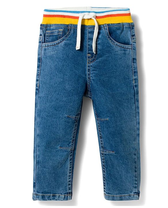 Babyhug Denim Full Length Solid Jeans with Stretch - Blue