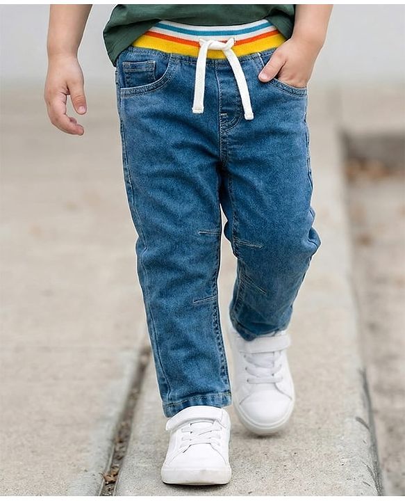 Babyhug Denim Full Length Solid Jeans with Stretch - Blue
