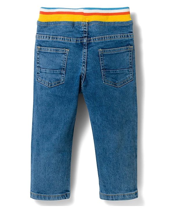 Babyhug Denim Full Length Solid Jeans with Stretch - Blue