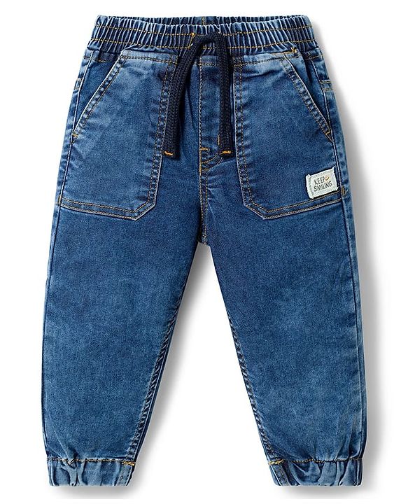 Babyhug Full Length Washed Denim Jeans with Stretch - Blue