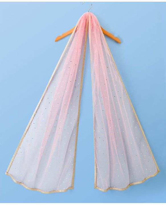 Pine Kids Woven Half Sleeves Choli Lehenga Set with Dupatta & Rhinestone Detailing - Pink