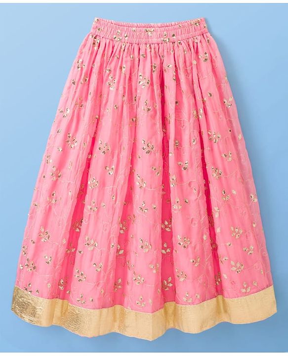 Pine Kids Woven Half Sleeves Choli Lehenga Set with Dupatta & Rhinestone Detailing - Pink