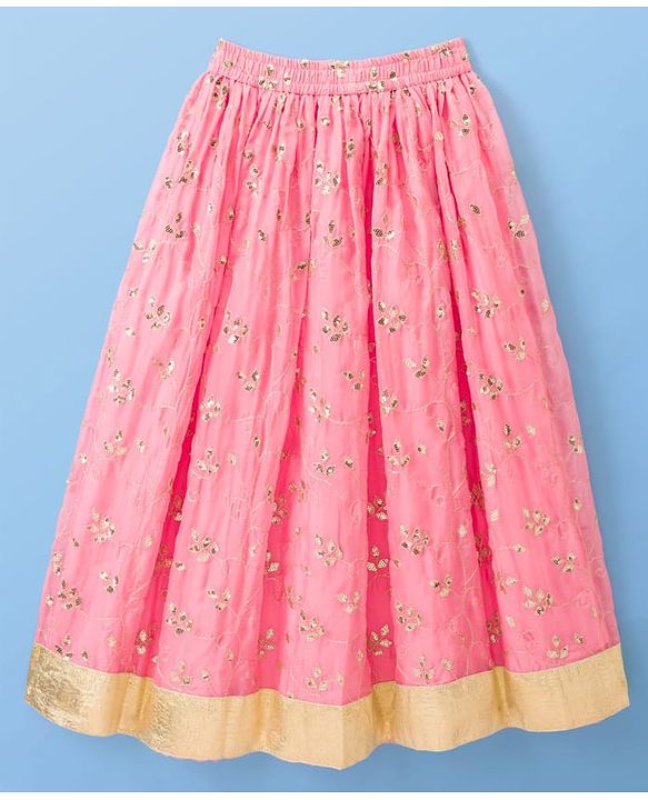 Pine Kids Woven Half Sleeves Choli Lehenga Set with Dupatta & Rhinestone Detailing - Pink