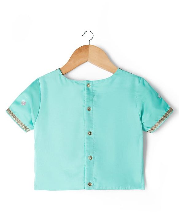 Pine Kids Woven Half Sleeves Choli Lehenga Set with Dupatta Embroidery & Sequin Detailing - Teal Blue