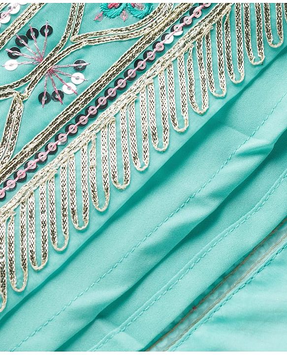 Pine Kids Woven Half Sleeves Choli Lehenga Set with Dupatta Embroidery & Sequin Detailing - Teal Blue