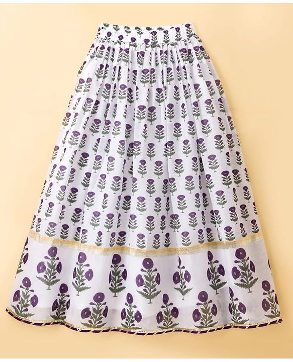 Pine Kids Woven Half Sleeves Floral Printed Choli Lehenga Set with Duapatta - White