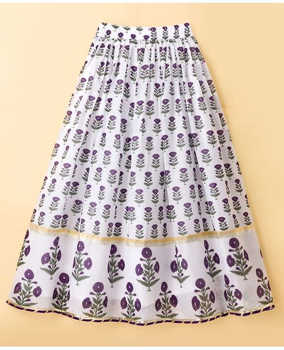 Pine Kids Woven Half Sleeves Floral Printed Choli Lehenga Set with Duapatta - White